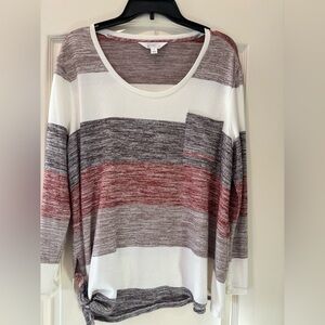 Market & Spruce Marled Stripe Scoop Neck Top in White, Gray & Red